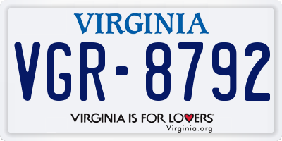VA license plate VGR8792
