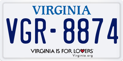 VA license plate VGR8874
