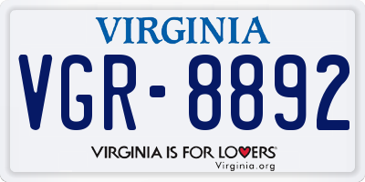 VA license plate VGR8892