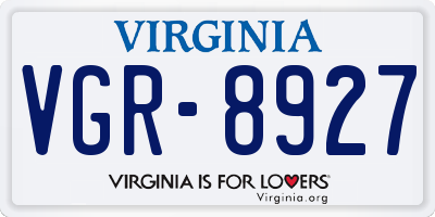 VA license plate VGR8927