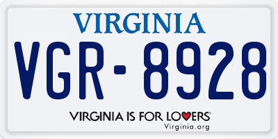 VA license plate VGR8928