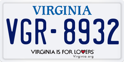 VA license plate VGR8932