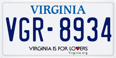 VA license plate VGR8934