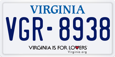 VA license plate VGR8938