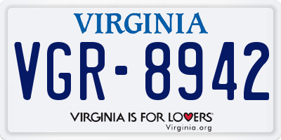 VA license plate VGR8942