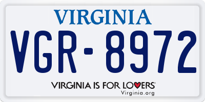 VA license plate VGR8972