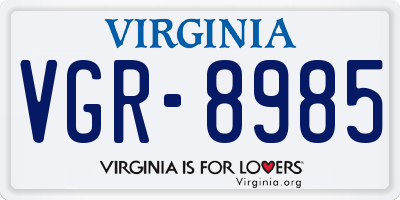 VA license plate VGR8985