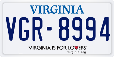 VA license plate VGR8994