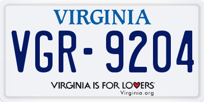 VA license plate VGR9204