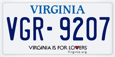 VA license plate VGR9207