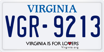 VA license plate VGR9213