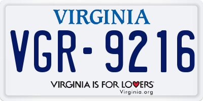 VA license plate VGR9216
