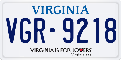 VA license plate VGR9218