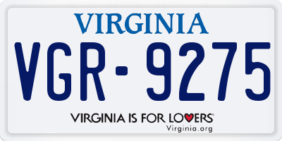 VA license plate VGR9275