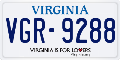 VA license plate VGR9288