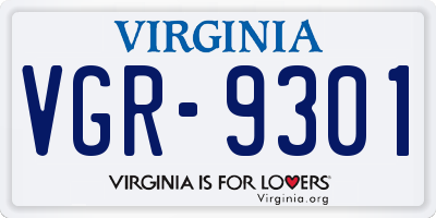 VA license plate VGR9301