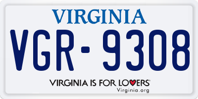 VA license plate VGR9308