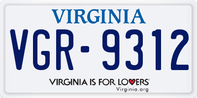 VA license plate VGR9312