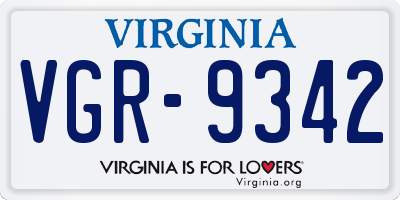 VA license plate VGR9342