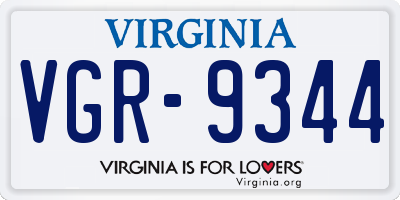 VA license plate VGR9344