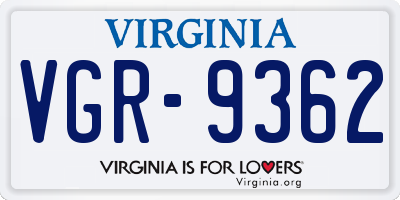 VA license plate VGR9362