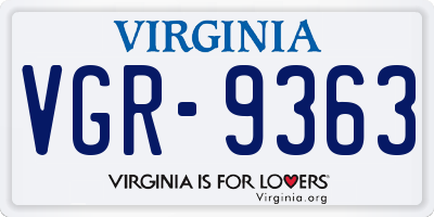 VA license plate VGR9363