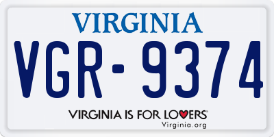 VA license plate VGR9374