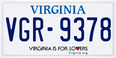 VA license plate VGR9378
