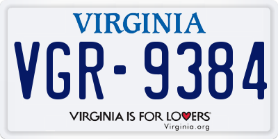 VA license plate VGR9384