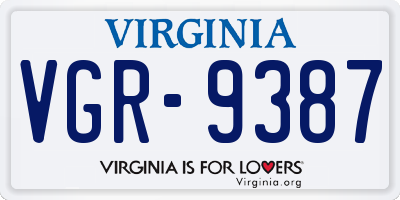 VA license plate VGR9387