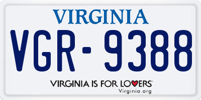 VA license plate VGR9388