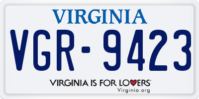 VA license plate VGR9423