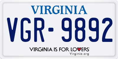 VA license plate VGR9892