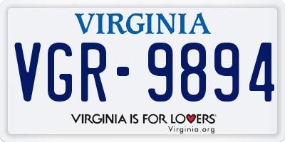 VA license plate VGR9894