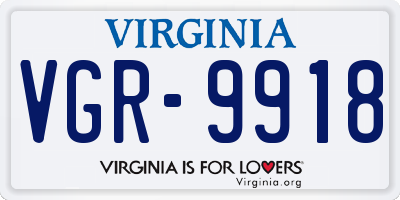 VA license plate VGR9918