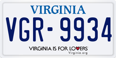 VA license plate VGR9934