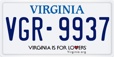 VA license plate VGR9937