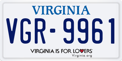 VA license plate VGR9961