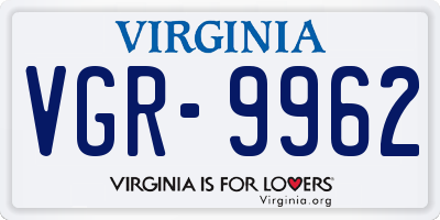 VA license plate VGR9962