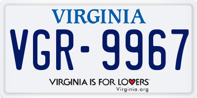 VA license plate VGR9967