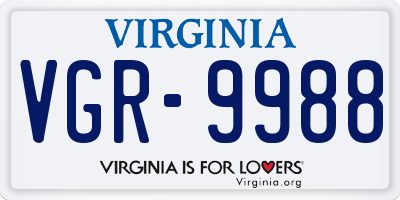 VA license plate VGR9988