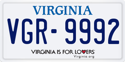 VA license plate VGR9992