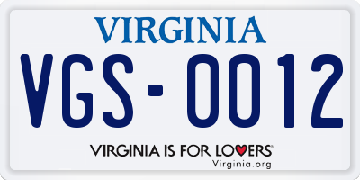VA license plate VGS0012