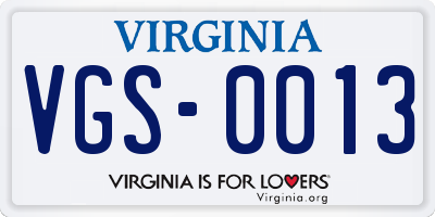 VA license plate VGS0013