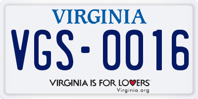 VA license plate VGS0016