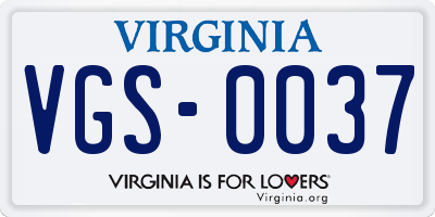 VA license plate VGS0037