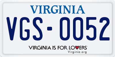 VA license plate VGS0052