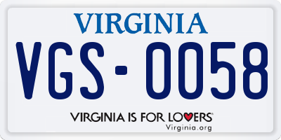 VA license plate VGS0058
