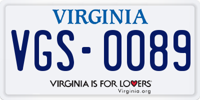 VA license plate VGS0089