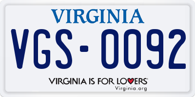 VA license plate VGS0092
